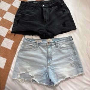 Universal Thread High-Waist Distressed Denim Shorts in Black & Light Blue